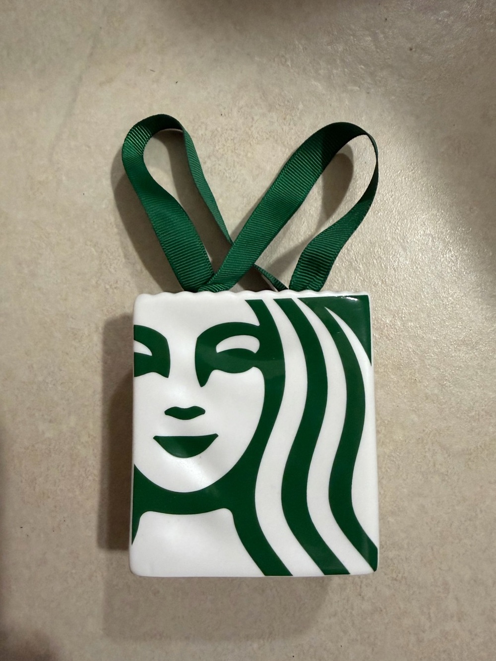 Mini Ceramic Starbucks Bag with Ribbon Handles.